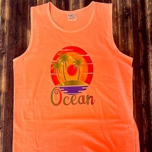 Bright Orange Ocean Design Tank Top